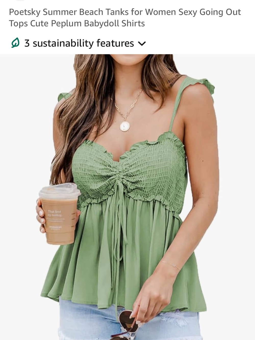Poetsy Women’s Ruched Peplum Tank Top - Sage Green (from Amazon)